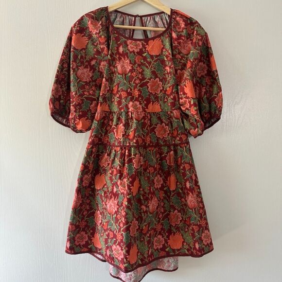 Laura Ashley UO Exclusive Tiered Bella Dress Floral Red Pink Exposed Back Medium - Picture 2 of 11